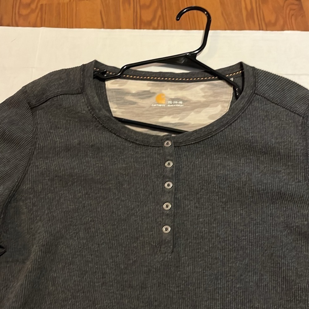 Carhartt-XL(16-18)-charcoal gray-long sleeve, Henley, snap buttons, thermal top. - Picture 6 of 11